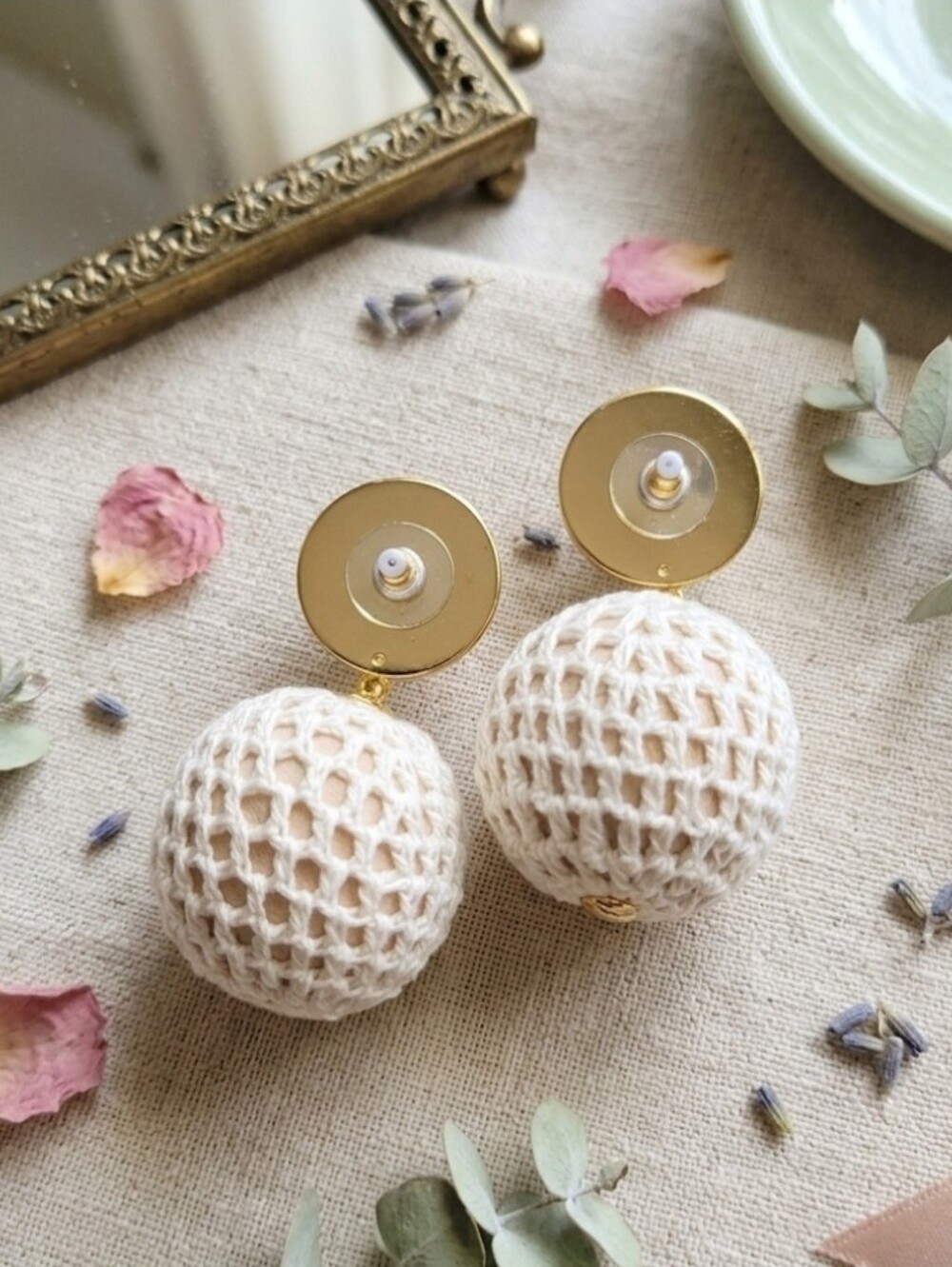 NEW Tuckernuck Boho Chic Crochet Double Ball Drop Earrings - Picture 2 of 3